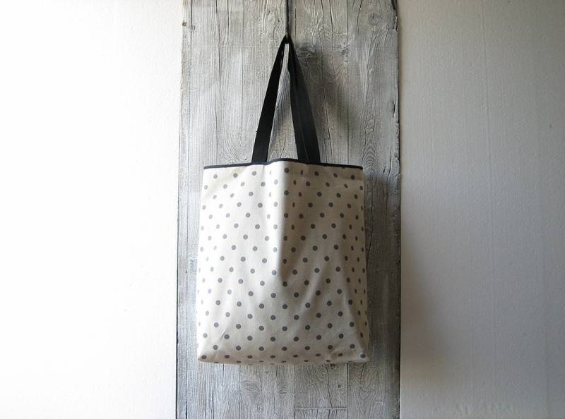 Polka Dots Einkaufstasche Mit Langen Henkeln/Minimal Tote Beige Baumwolle Shopper Graue Dot Tasche Große Strandtasche Polka Dots Einkaufstasche Mit Langen Henkeln/Minimal Tote Beige Baumwolle Shopper Graue Dot Tasche Große Strandtasche von AtelierSettembre
