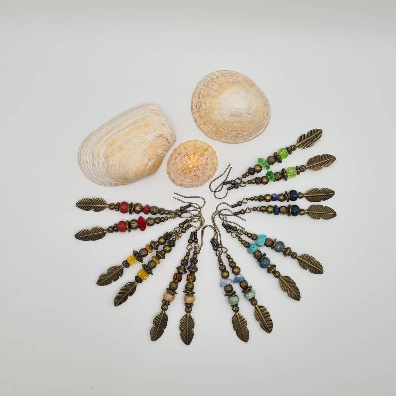 Hängeohrringe Boho | Bronzefarben Mit Edelsteinen Und Keramikperlen von AtelierSonnenfaenger