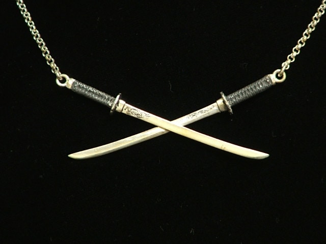 925 Sterling Silber Drachen Und Tiger Katana Halskette 18" Auf Bestellung von AtelierTheHun