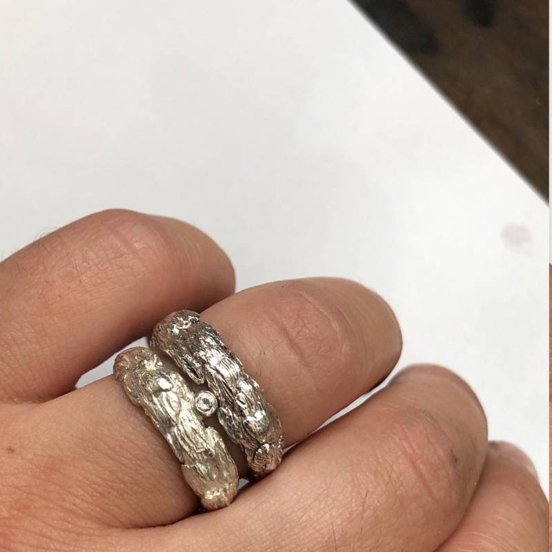 Trauringe Set, Bio Silberringe Mit Einzigartiger Textur von AtelierTiuh
