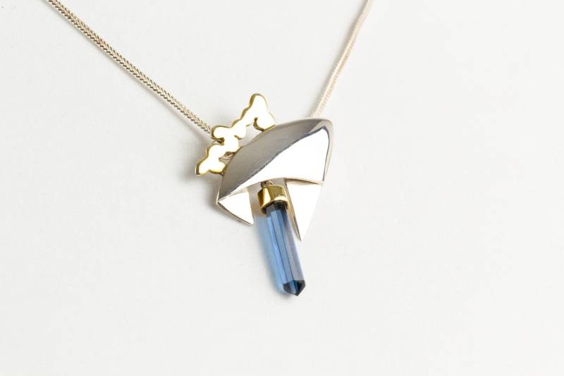 925 Sterling Silber Collier Halskette 18K Gold Spinell Edelstein Modernist von AtelierZurLinde