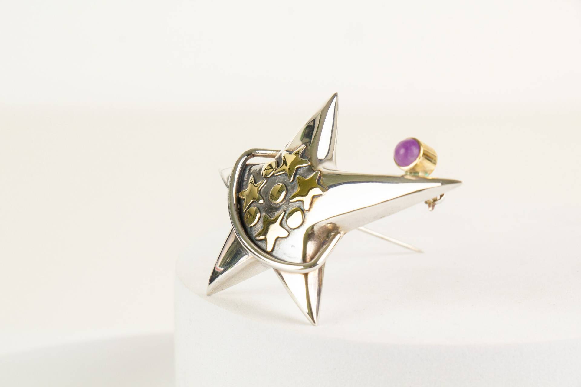 Brosche Sterling Silber Vergoldet Amethyst Stern von AtelierZurLinde