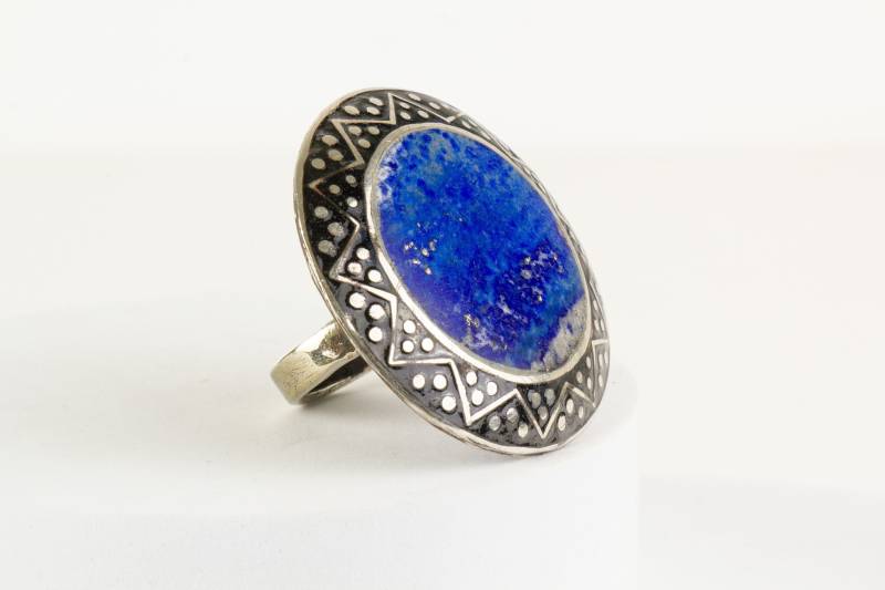 Multan Ring Antik Silber Emailliert Sindhi Lapis Lazuli von AtelierZurLinde