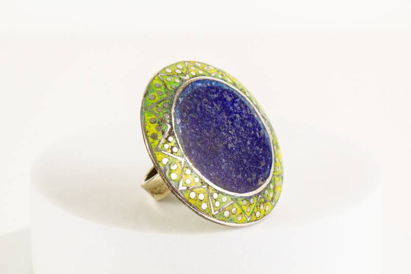 Multan Ring Antik Silber Emailliert Sindhi Lapis Lazuli von AtelierZurLinde