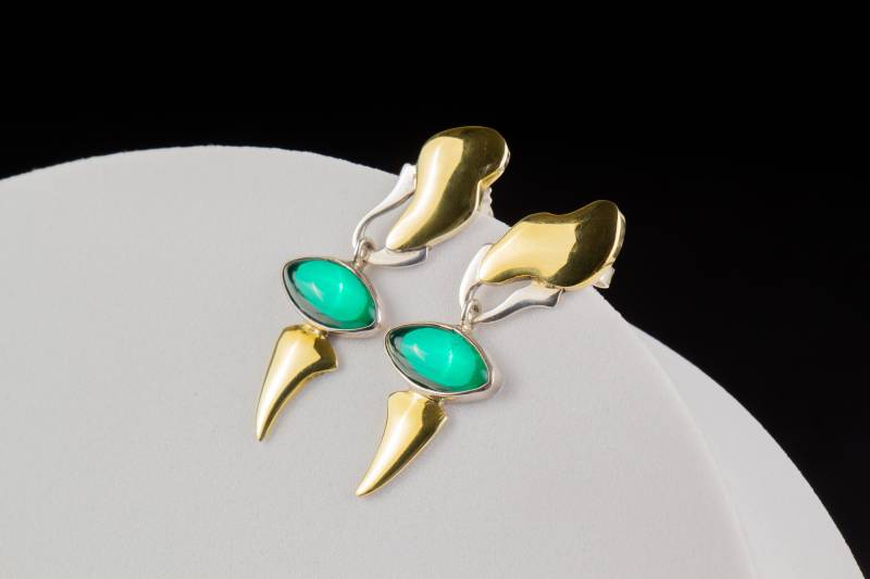 Ohrringe Sterling Silber 18K Gold Designer Turmalin Edelstein 925 von AtelierZurLinde