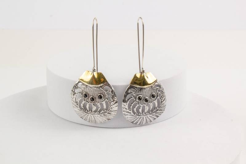 Ohrringe Sterling Silber Designer 925 Noy Li 14K Gold Onyx Edelstein Vintage von AtelierZurLinde