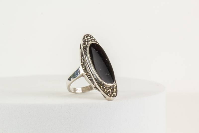 Ring Sterling Silber Onyx Markasit Edelstein von AtelierZurLinde