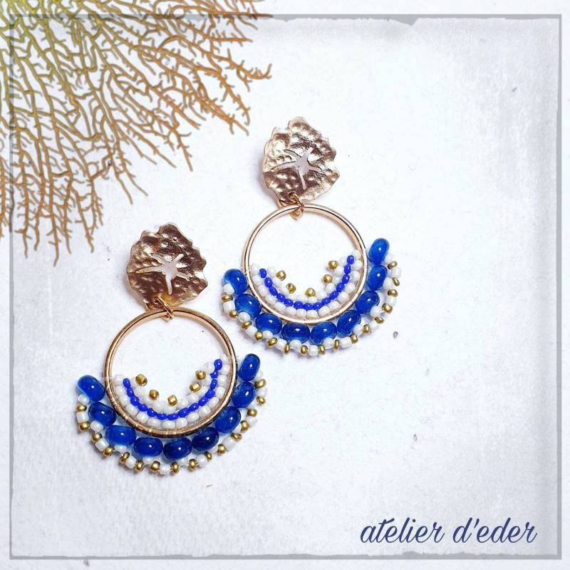 Handgefertigte Korallenohrringe | Original Handgefertigte Flamenco-Ohrringe Einzigartige Leichte Blaue Und Cremefarbene Ohrringe Sehr von Atelierdeder