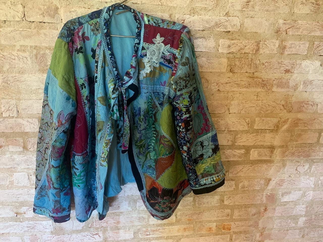 Einzelstück Patchwork Jacke - Boho Kimono Aus Baumwolle, Seide, Stickerei Handgemacht & Unikat von Atelierjovita