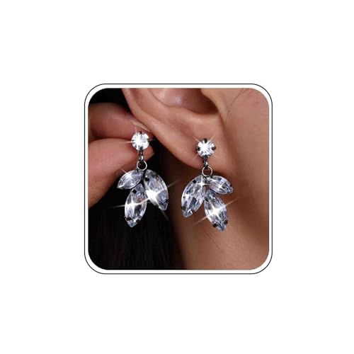 Atentuyi Blatt Kristall Hochzeit Ohrstecker Silber Strass Braut Ohrringe Cz Tropfen Ohrringe Cluster Marquise Ohrringe Funkelnd Baumeln Ohrringe Schmuck Für Frauen Mädchen von Atentuyi