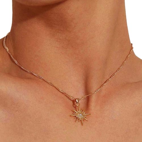 Atentuyi Bohemia Starburst Halskette Gold Sun Pendant Halskette Cz Star Halskette Celestial Northstar Halskette Schmuck für Frauen und Mädchen von Atentuyi