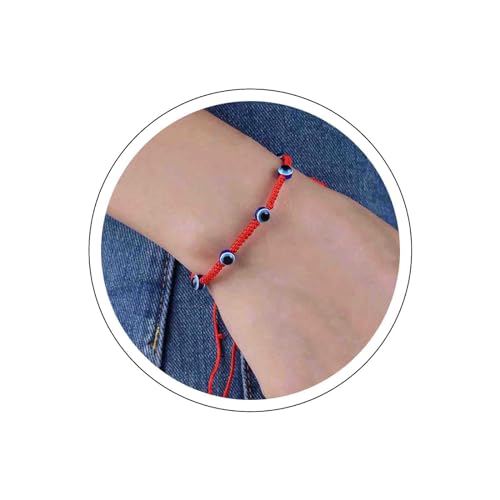 Atentuyi Boho 5 Böser Auge Armband Fußkettchen Roter String Kabbalah Armband Geflochtenes Seil Armband Kette Glas Türkisches Blaues Auge Armband Handmade Verstellbares Armband Schmuck Glück Schutz von Atentuyi