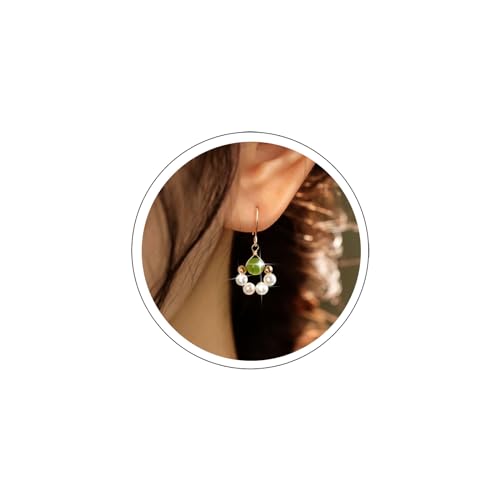 Atentuyi Boho Bead Hoop Perlenohrringe Gold Perle Hochzeit Ohrringe Braut Perle Tropfen Haken Ohrringe Vintage Grün Hetian Jade Baumeln Ohrringe Schmuck Für Frauen Und Mädchen von Atentuyi