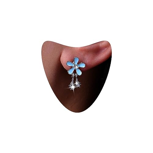 Atentuyi Boho Blaue Blume Ohrstecker Silber Cz Tropfen Baumeln Ohrringe Winzigen Kristall Quaste Ohrringe Vintage Emaille Floral Ohrringe Kleine Blume Ohrringe Für Frauen Und Jugendliche Mädchen von Atentuyi