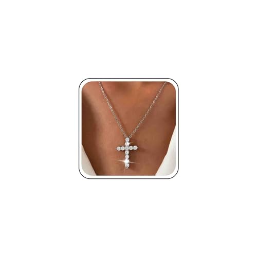 Atentuyi CZ Kreuz Anhänger Halskette Silver Strass Kreuz Halskette Kristall Kreuz Choker Religion Kruzifix Halskette für Men dünne Kette Kreuz Strass Halskette Schmuck für Frauen und Mädchen von Atentuyi