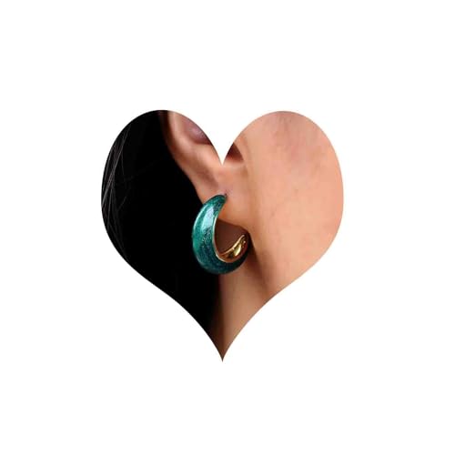 Atentuyi Boho Emaille Grün Offen Huggie Hoop Ohrringe Gold Grün Tropfen Baumeln Ohrringe Glitzer Klobig C Form Ohrringe Smaragd Hörnchen Ohrringe Retro Runde Ohrringe Schmuck Für Frauen Und Mädchen von Atentuyi