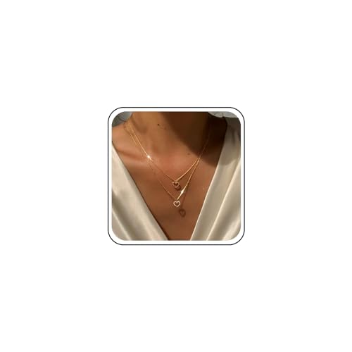 Atentuyi Boho Geschichtet Cz Herz Anhänger Nacklace Gold Zierliche Kette Einfache Minimalistische Halskette Funkelnde Strass Doppel Hohl Herz Choker Zarte Halskette Schmuck Für Frauen Und Mädchen von Atentuyi