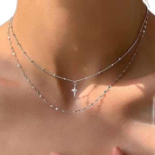 Atentuyi Boho Geschichtet Halskette Silber Kreuz Choker Kreuz Anhänger Halskette Kleines Kreuz Halskette Satellitenkette Religion Kruzifix Halskette Doppelkette Halskette Schmuck Frauen Und Mädchen von Atentuyi