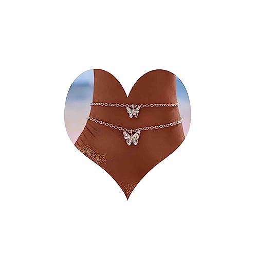 Atentuyi Boho Geschichtet Schmetterling Anhänger Fußkettchen Silber Kristall Strass Doppel Schmetterling Knöchel Armband Fuß Kette Barfuß Strand Fußkettchen Schmuck Für Frauen Und Mädchen von Atentuyi