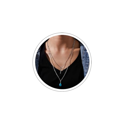 Atentuyi Boho Geschichtet Teardrop Türkis Halskette Choker Blau Türkis Anhänger Halskette Silber Bar Halskette Kette Türkis Stein HalsketteSchmuck Für Frauen Mädchen von Atentuyi