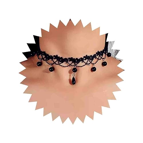 Atentuyi Boho Gothic Blumen-Halskette mit schwarzer Spitze, Silberperle Quaste Perlenanhänger Halskette Vintage Blumen Rosen Halsband kurzes Schlüsselbein Halskette Schmuck für Frauen und Teenager von Atentuyi