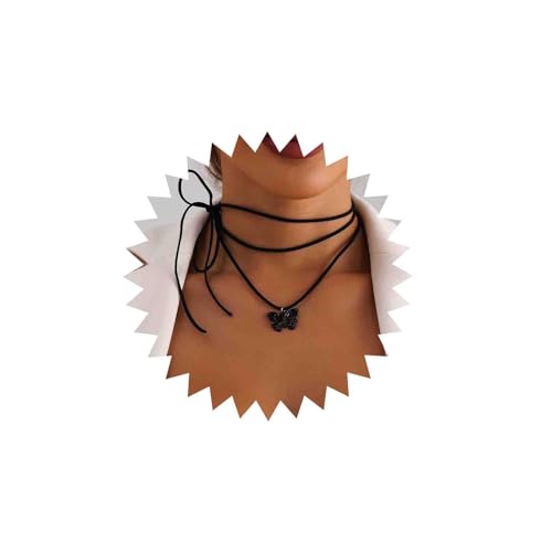 Atentuyi Boho Gothic Geschichtet Kleine Schmetterling Anhänger Halskette Lange Schwarze Spitze Samt Halskette Filigran Schmetterling Halskette Wrap Bow Choker Kette Halskette Schmuck Frauen Mädchen von Atentuyi