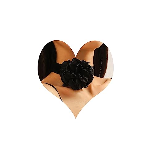 Atentuyi Boho Große Schwarze Rose Choker Kette Schwarzer Spitze Choker Halskette Floral Choker Schwarz Blume Choker Gothic Schwarz Samt Halskette Party Prom Handgelenk Blume Korsage Schmuck Für Frauen von Atentuyi