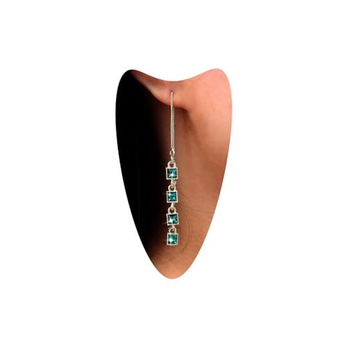 Atentuyi Boho Grün Cz Tropfen Ohrringe Gold Lange Quaste Fädler Ohrringe Smaragd Baumeln Ohrringe Strass Kette Ohrringe Kristall Quadrat Cz Ohrringe Schmuck Für Frauen Und Mädchen von Atentuyi