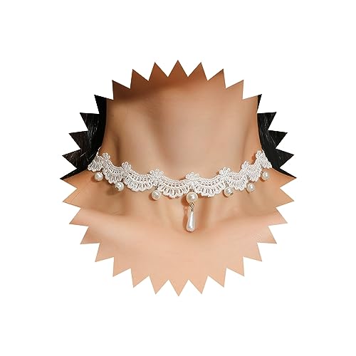 Atentuyi Boho Hochzeit Blume Weiß Spitze Choker Halskette Silber Perle Quaste Perle Anhänger Halskette Vintage Rose Floral Choker Kragen Kurz Schlüsselbein Halskette Schmuck Für Frauen Teen von Atentuyi