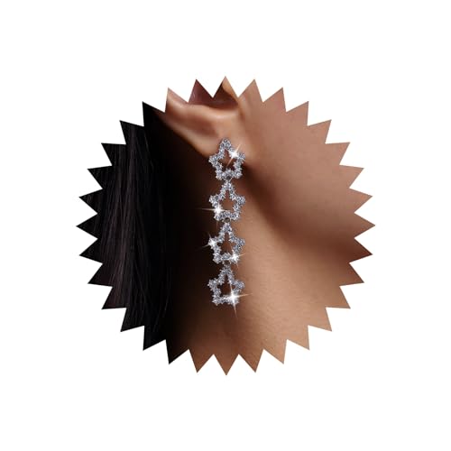 Atentuyi Boho Hochzeit Cz Stern Tropfen Ohrringe Silber Lange Strass Ohrringe Kristall Stern Kette Ohrringe Hohlen Stern Quaste Ohrringe Sternschnuppe Ohrringe Schmuck Für Frauen Und Mädchen von Atentuyi