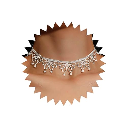 Atentuyi Boho Hochzeit Lotus Blume Weißer Spitze Choker Halskette Gold Perle Quaste Halskette Rose Choker Vintage Floral Choker Kragen Kurz Schlüsselbein Halskette Schmuck Für Frauen Teen von Atentuyi