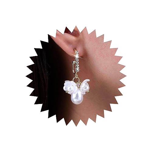 Atentuyi Boho Hochzeit Perle Baumeln Tropfen Ohrringe Gold Kristall Weiß Acryl Blume Rose Blütenblätter Floral Quaste Cz Huggie Hoop Schmuck Für Frauen Und Mädchen von Atentuyi