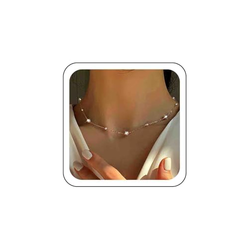 Atentuyi Boho Hochzeit Perlen Station Halskette Gold Perlen Kette Choker Einfache Kette Minimalistische Halskette Kurze Kette Zierliche Kette Zarte Halskette Schmuck Für Frauen Und Mädchen von Atentuyi