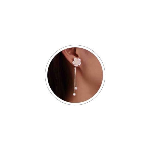 Atentuyi Boho Hochzeit Weiße Blume Ohrstecker Gold Perle Ohrringe Lange Quaste Tropfen Kette Blumen Für Frauen Und Mädchen Bräute Brautjungfern Schmuck von Atentuyi