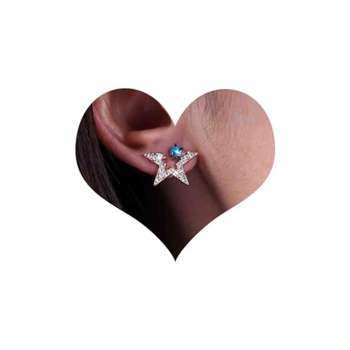 Atentuyi Boho Kleine Saphir Cz Stern Ohrstecker Gold Blau Strass Doppel Kleine Stern Ohrringe Weiß Kristall Sternform Ohrringe Schmuck Für Frauen Und Mädchen von Atentuyi