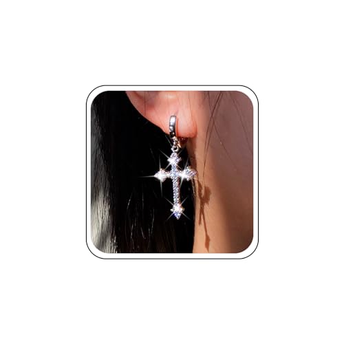 Atentuyi Boho Kristall Kreuz Reif Baumeln Ohrringe Silber Cz Kreuz Tropfen Ohrringe Gothic Strass Kreuz Ohrringe Vintage Religiösen Huggie Ohrringe Schmuck Für Frauen Und Mädchen von Atentuyi