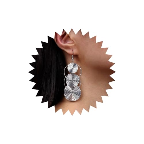 Atentuyi Boho Lange Kreis Baumeln Ohrringe Silber Metall Spirale Kreis Ohrringe 3 Kreis Haken Ohrringe Hohl Runde Kreis Reifen Ohrringe Vintage Disc Drop Ohrringe Schmuck Für Frauen Und Mädchen von Atentuyi