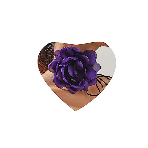 Atentuyi Boho Lila Rose Choker Kette Floral Choker Lila Große Blume Choker Hochzeit Braut Brautjungfern Hand Blume Lange Wickeln Schwarz Samt Halskette Bogen Schwarz Choker Schmuck Für Frauen von Atentuyi