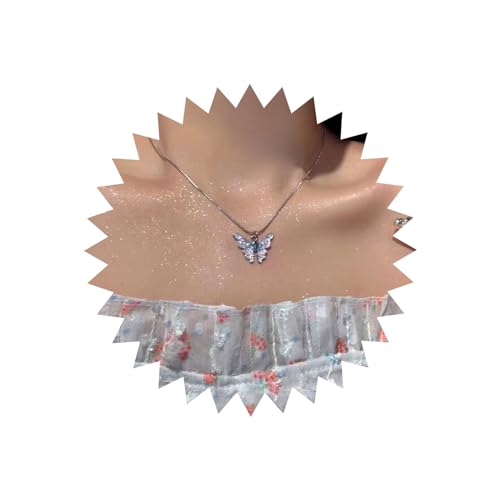 Atentuyi Boho Multicolor Schmetterling Halskette Silber Schmetterling Anhänger Halskette Dünne Kette Halskette Choker Emaille Rosa Blau Weiß Halskette Schmuck Für Frauen Und Mädchen von Atentuyi