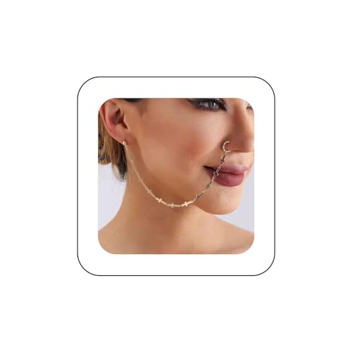 Atentuyi Boho Nasenring Kette Zum Ohr Gold Baumeln Nasenring Reif Septum Nasenmanschette Kein Piercing Punk Kreuz Quaste Tropfen Mini Ball Ohrstecker Indischen Bauch Tanzen Für Frauen Und Mädchen von Atentuyi