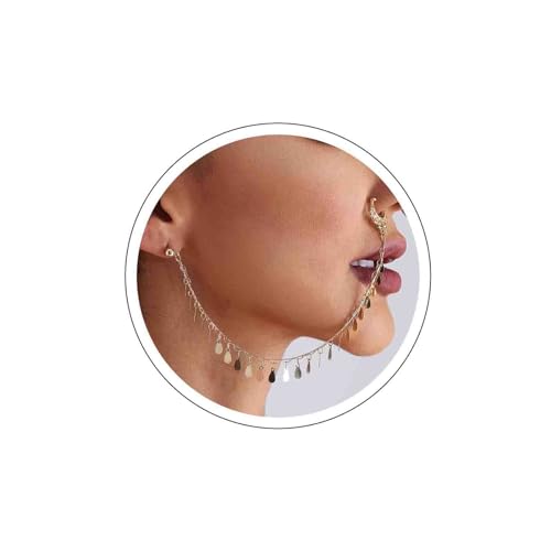 Atentuyi Boho Nasenring Kette Zum Ohr Gold Baumeln Nasenring Reif Septum Nasenmanschette Kein Piercing Punk Pailletten Quaste Tropfen Mini Ball Ohrstecker Schmuck Für Frauen Und Mädchen von Atentuyi