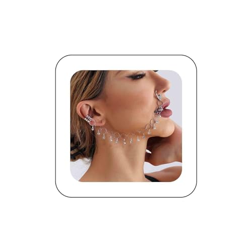 Atentuyi Boho Nasenring Kette Zum Ohr Silber Baumeln Nase Hoop Punk Septum Kristall Nase Kein Piercing Cz Tropfen Quaste Hohlen Runden Manschette Ohrringe Schmuck Für Frauen Und Mädchen von Atentuyi