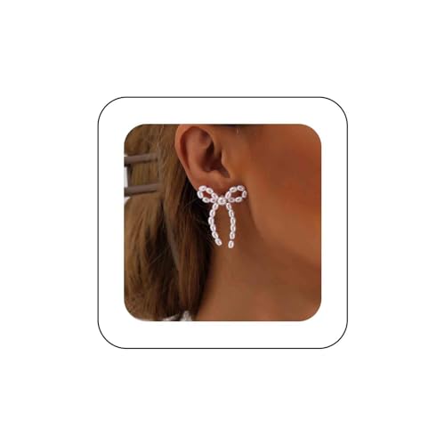 Atentuyi Boho Perle Bogen Ohrstecker - Weiße Perle Ohrringe für Braut & Vintage Hochzeit von Atentuyi