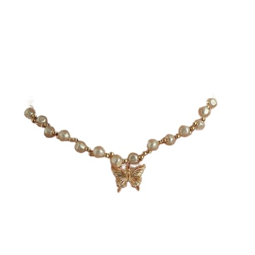 Atentuyi Boho Perle Choker Halskette Gold Schmetterling Halskette Kette Hochzeit Perlenstrang Halskette Schmetterling Anhänger Halsketten Schmuck Für Frauen Und Mädchen von Atentuyi