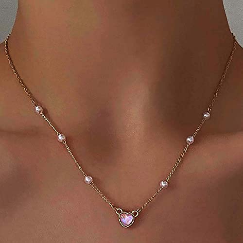 Atentuyi Boho Perlenkette Perlen Choker Halskette Herz Anhänger Halskette Kristall Liebe Herz Halskette Gold Mini Perlenkette Schmuck für Frauen und Mädchen von Atentuyi