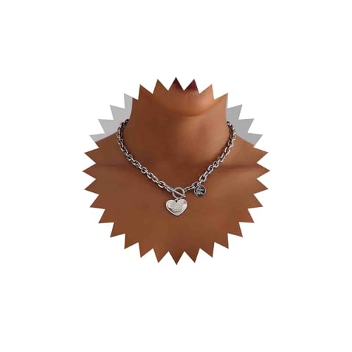 Atentuyi Boho Punk Herz Anhänger Halskette Silber Herz Toggle Halskette Klobige Büroklammer Link Kette Halskette Verdreht Seil Kubanische Choker Scheibe Halskette Schmuck Für Frauen Und Mädchen von Atentuyi