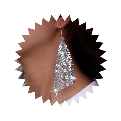 Atentuyi Boho Punk Metall Pailletten Ohrringe Silber Lange Tropfen Ohrringe Netz Gitter Quaste Ohrringe Quadratische Haken Ohrringe Geometrische Aussage Ohrringe Schmuck Für Frauen Und Mädchen von Atentuyi