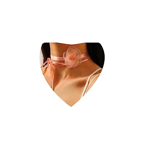 Atentuyi Boho Rosa Rose Choker Kette Floral Choker Rosa Blume Choker Rosa Spitze Choker Halskette Hochzeit Braut Brautjungfern Hand Blume Lange Wickeln Bogen Samt Halskette Schmuck Frauen Mädche von Atentuyi