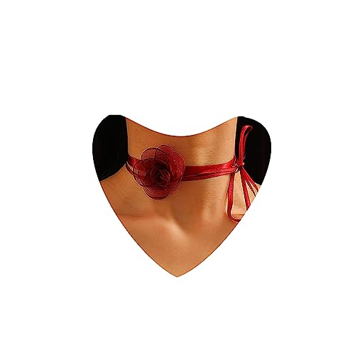 Atentuyi Boho Rot Rose Choker Kette Rot Spitze Choker Floral Choker Rot Blume Choker Party Prom Handgelenk Blume Korsage Lang Wickeln Bow Samt Halskette Blume Halskette Schmuck Für Frauen Teen Girls von Atentuyi