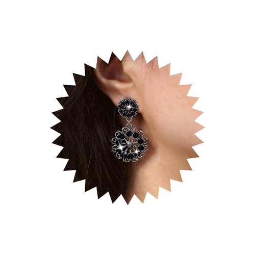 Atentuyi Boho Saphir Sonnenblumen Ohrringe Silber Blau Kristall Blume Tropfen Ohrringe Doppelt Rund Filigran Scheibe Ohrringe Vintage Indisch Ethnisch Ohrringe Schmuck Für Frauen Und Mädchen von Atentuyi